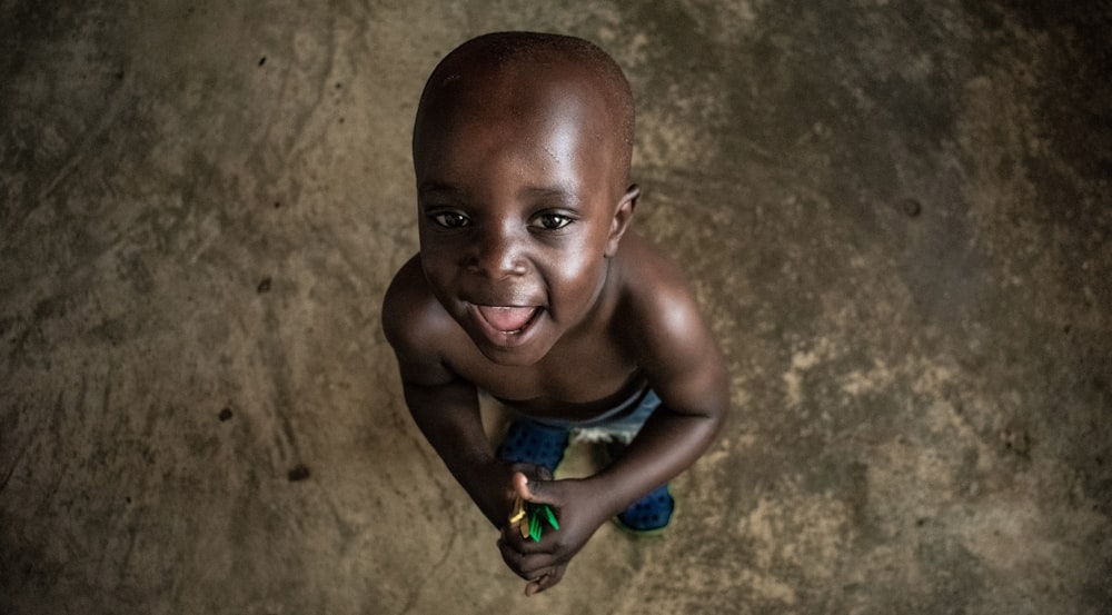 Young child practicing hygiene care